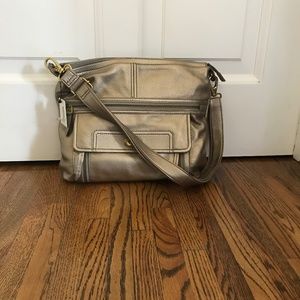 Fossil Stanton Top Zip Gold Metallic Handbag